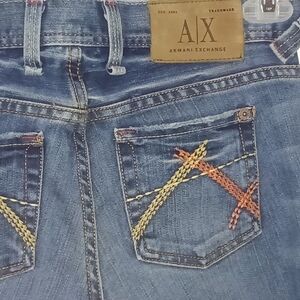 Armani Exchange Indigo Jeans with Gold Stitching